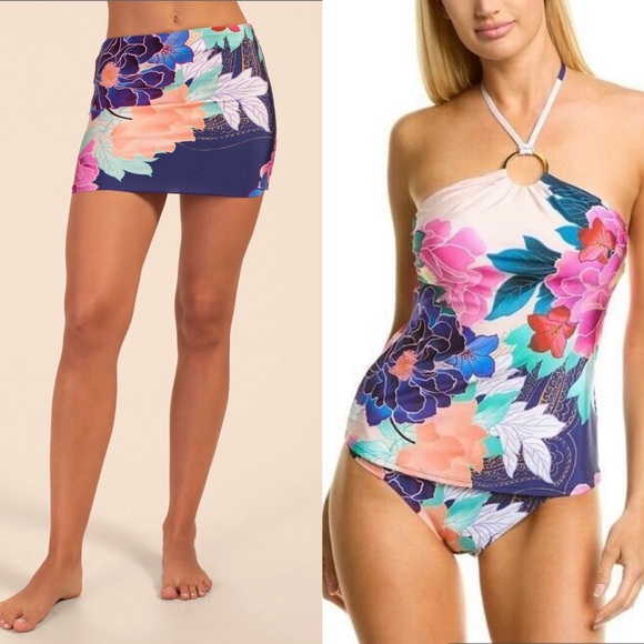 Trina Turk Other - Trina Turk Multi Opulent Oasis Floral Print Halter Top Tankini Skirt Set Size 6